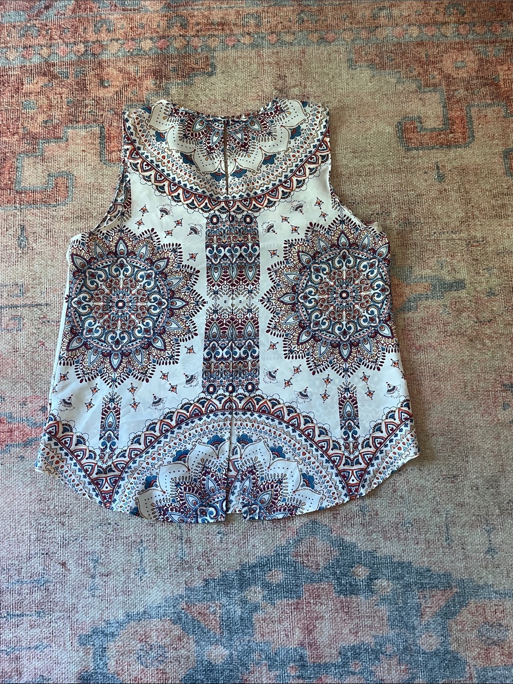 Sleeveless Medallion-Print Cream Camisole with Blue & Rust Accents - Picture 7 of 8